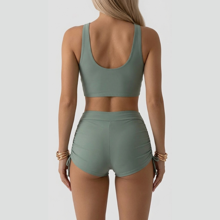 Damski strój kąpielowy bikini top i figi z wysokim stanem