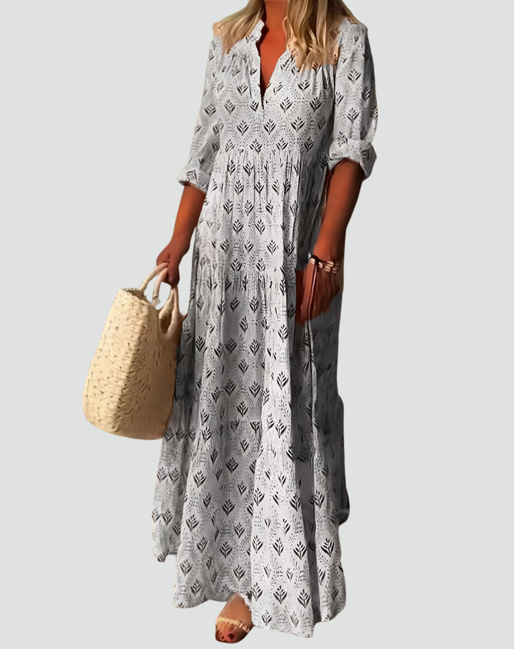 Vintage-style summer maxi dress with print for women