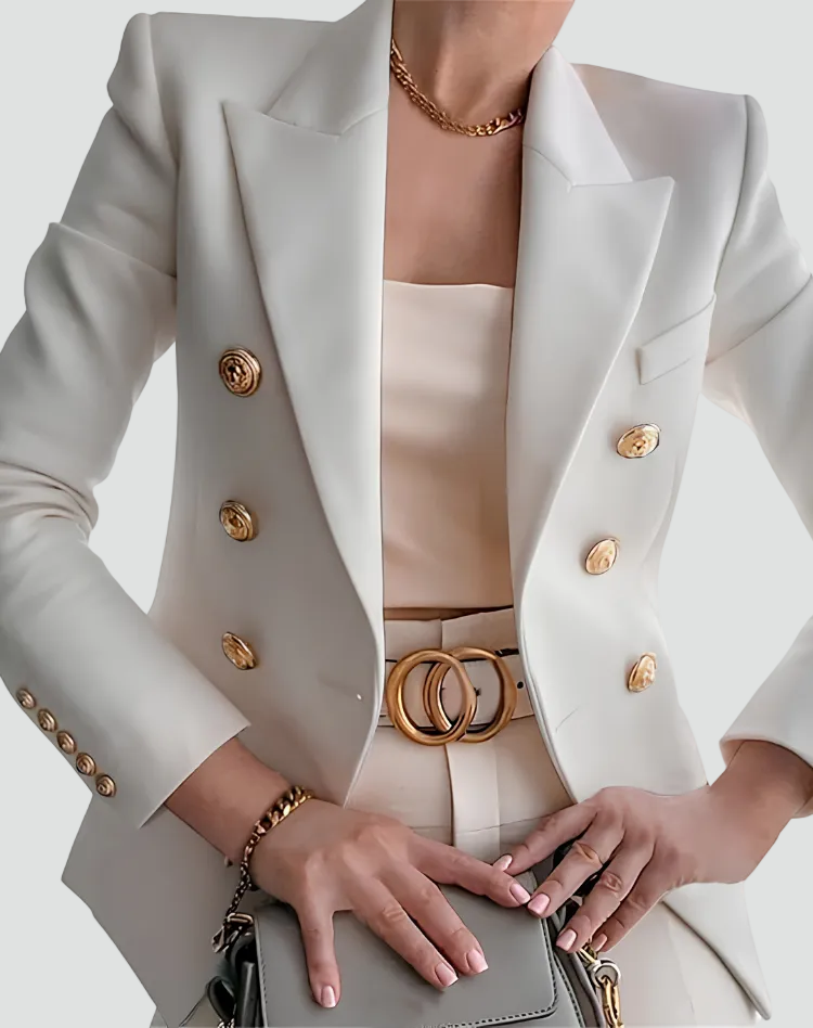 Damesblazer met twee knopenrijen en sierknopen, elegant