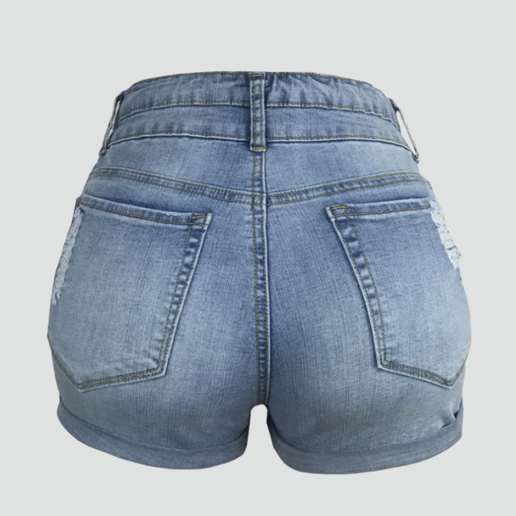 Women's high-waisted distressed denim shorts