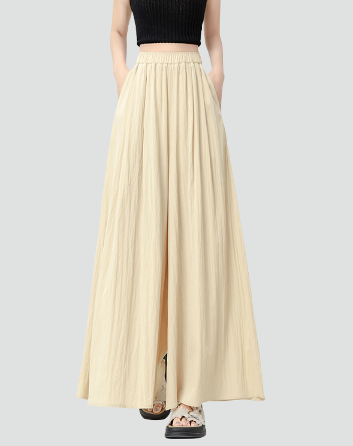Women's Midi Skirt-Pants with Elastic Waistband, Wide Casual Style