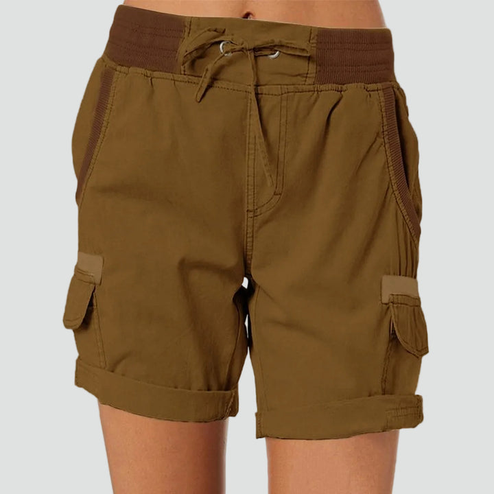 Women's summer cargo shorts with pockets and tie closure