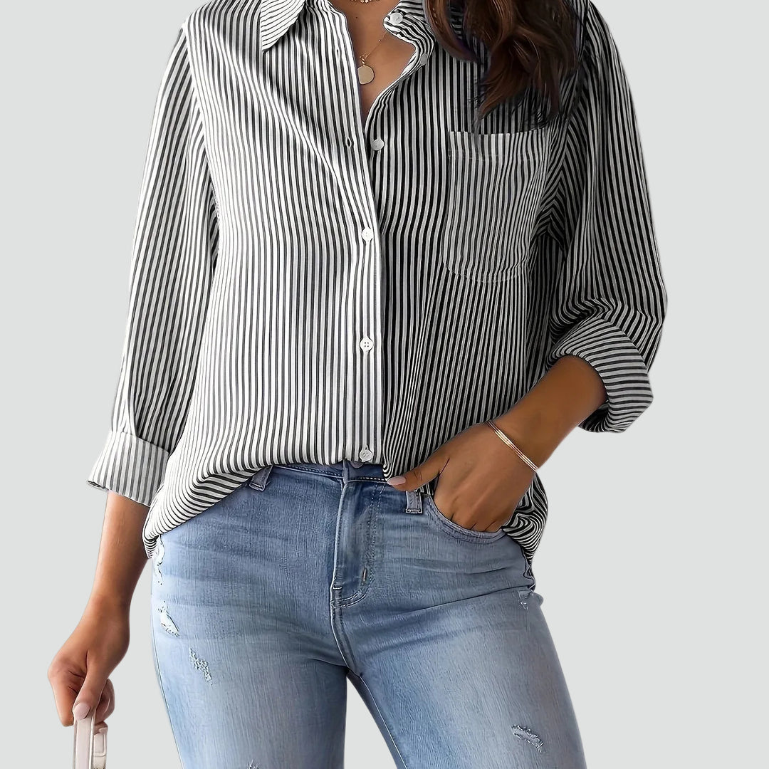 Women's oversized striped shirt with pocket for everyday wear