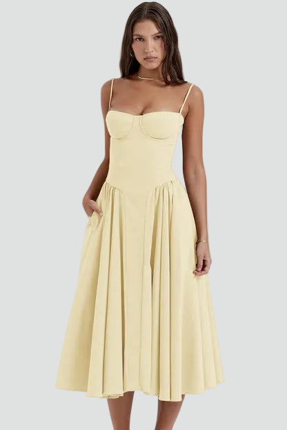 Elegancka damska sukienka midi koktajlowa z gorsetem