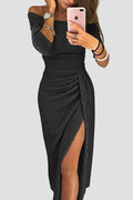 Elegant Fitted Women's Midi Cocktail Dress with Slit