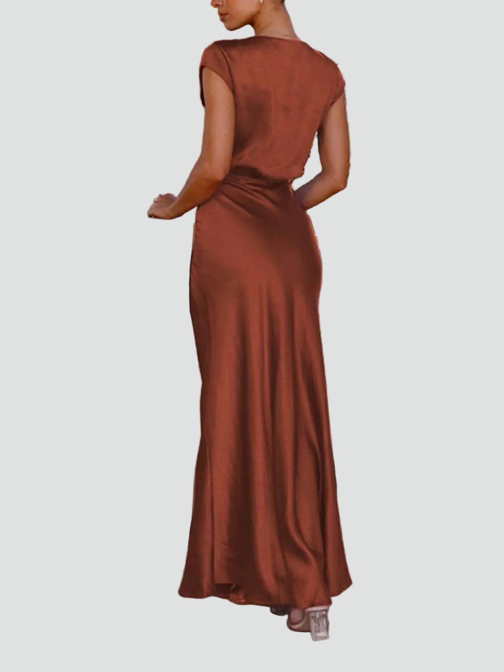 Robe longue satinée pour femme, soirée, cérémonie, décolleté en V, gala