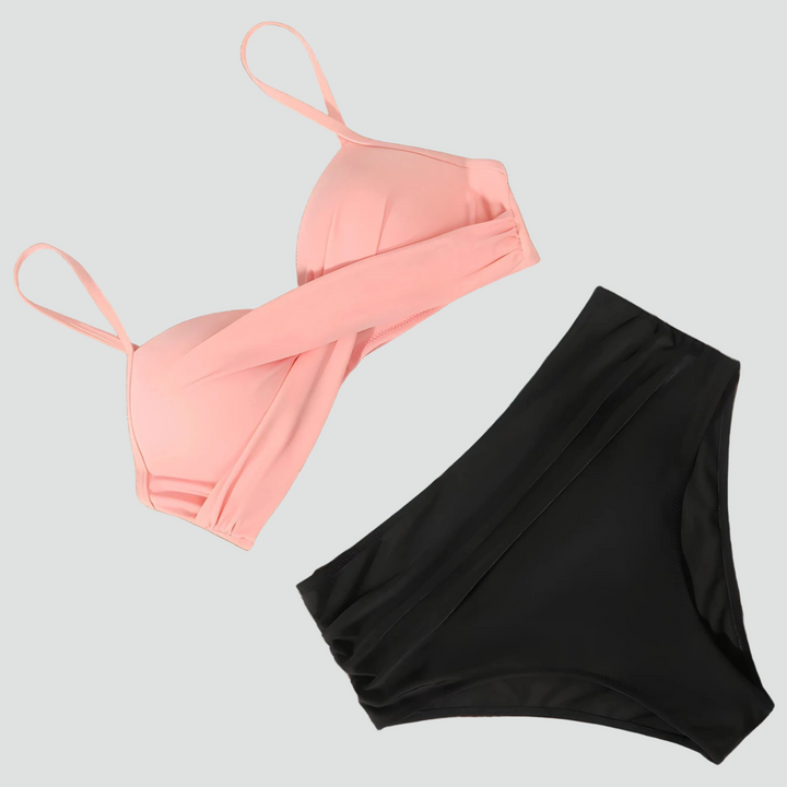 Slimming high-waisted bikini with retro push-up effect