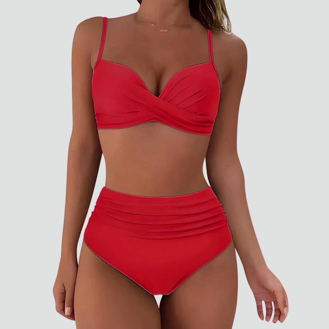 Slimming high-waisted bikini with retro push-up effect