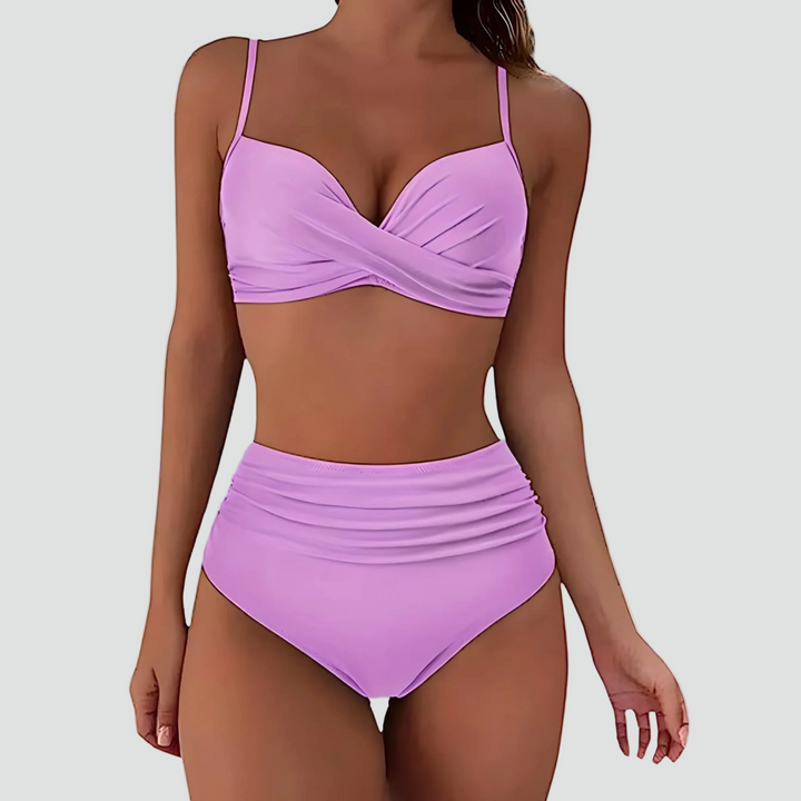 Slimming high-waisted bikini with retro push-up effect