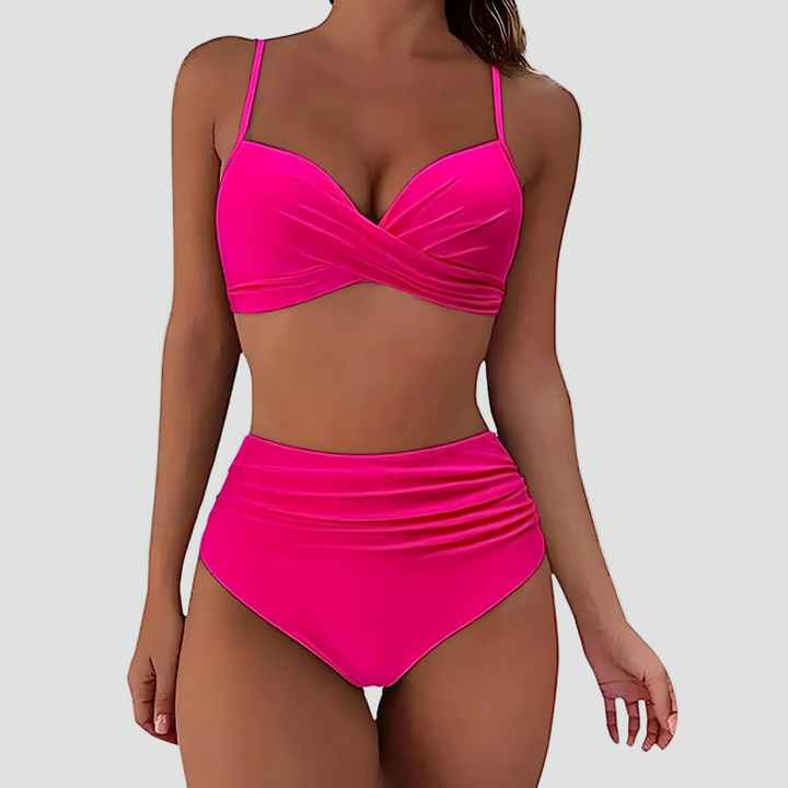 Slimming high-waisted bikini with retro push-up effect