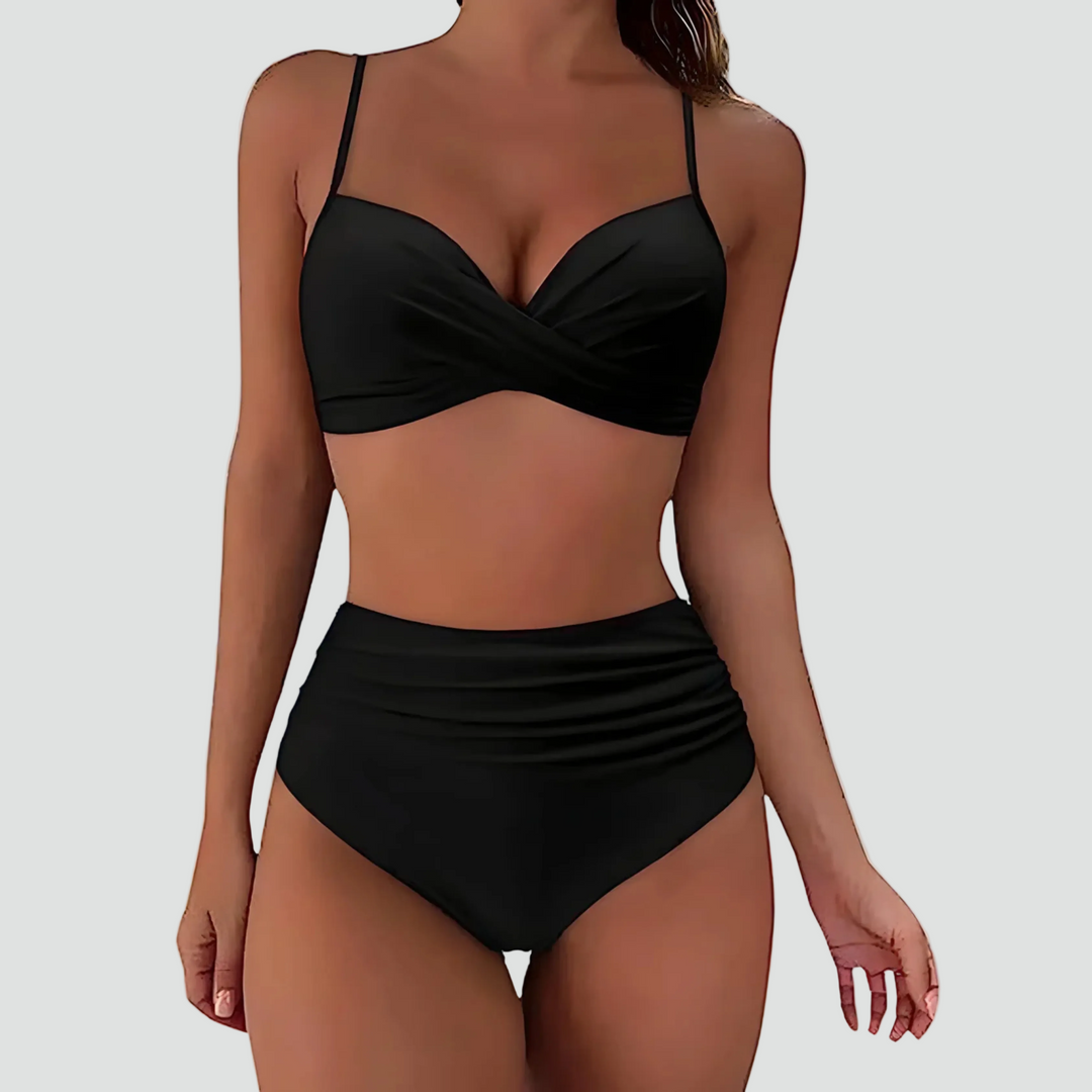 Slimming high-waisted bikini with retro push-up effect