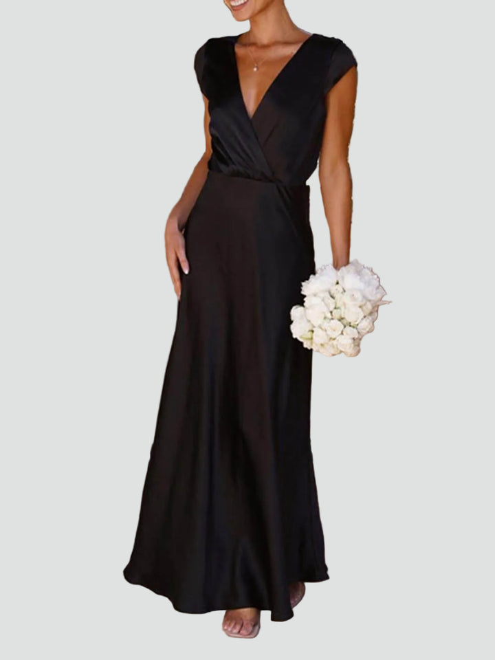 Robe longue satinée pour femme, soirée, cérémonie, décolleté en V, gala