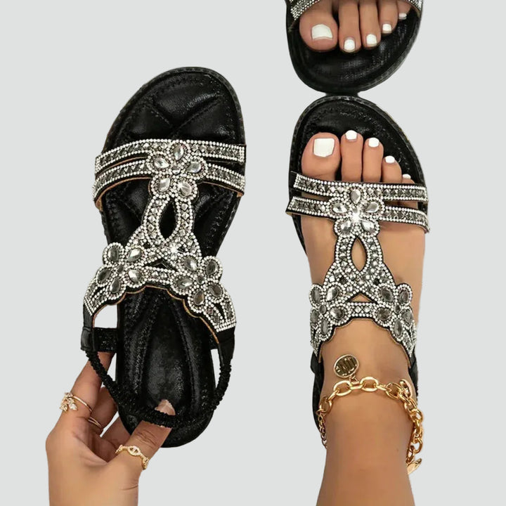 Boho sandals with crystals and elastic strap