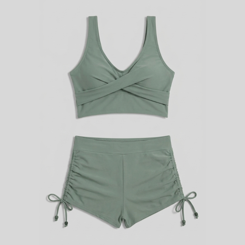 Damski strój kąpielowy bikini top i figi z wysokim stanem