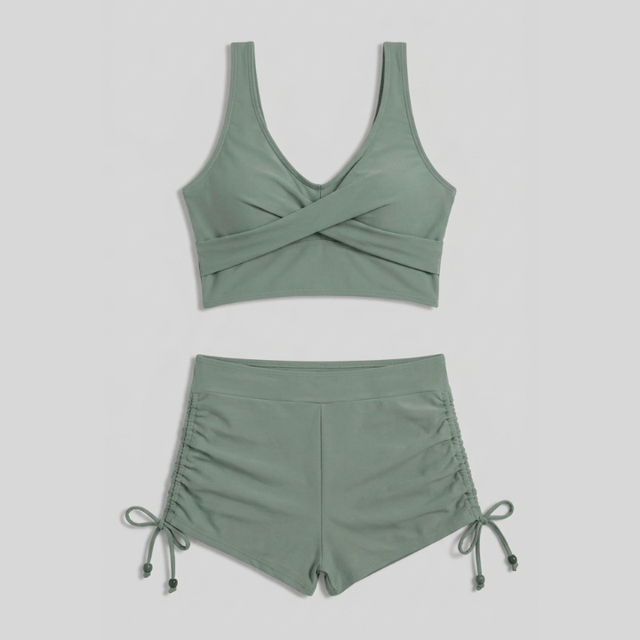 Damski strój kąpielowy bikini top i figi z wysokim stanem
