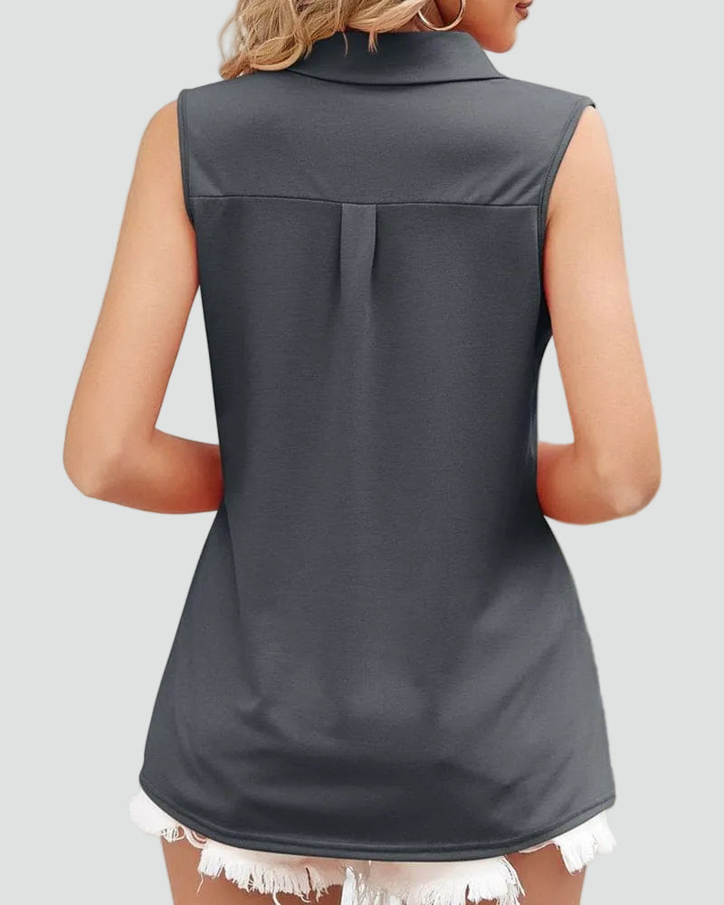 Sleeveless women's blouse with collar and V-neck