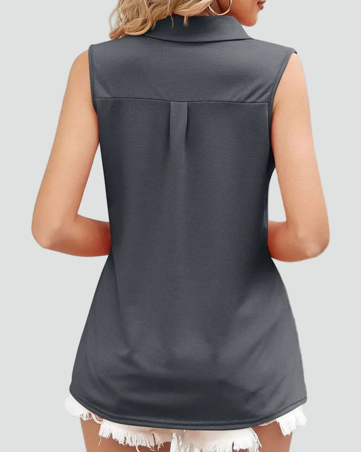Sleeveless women's blouse with collar and V-neck