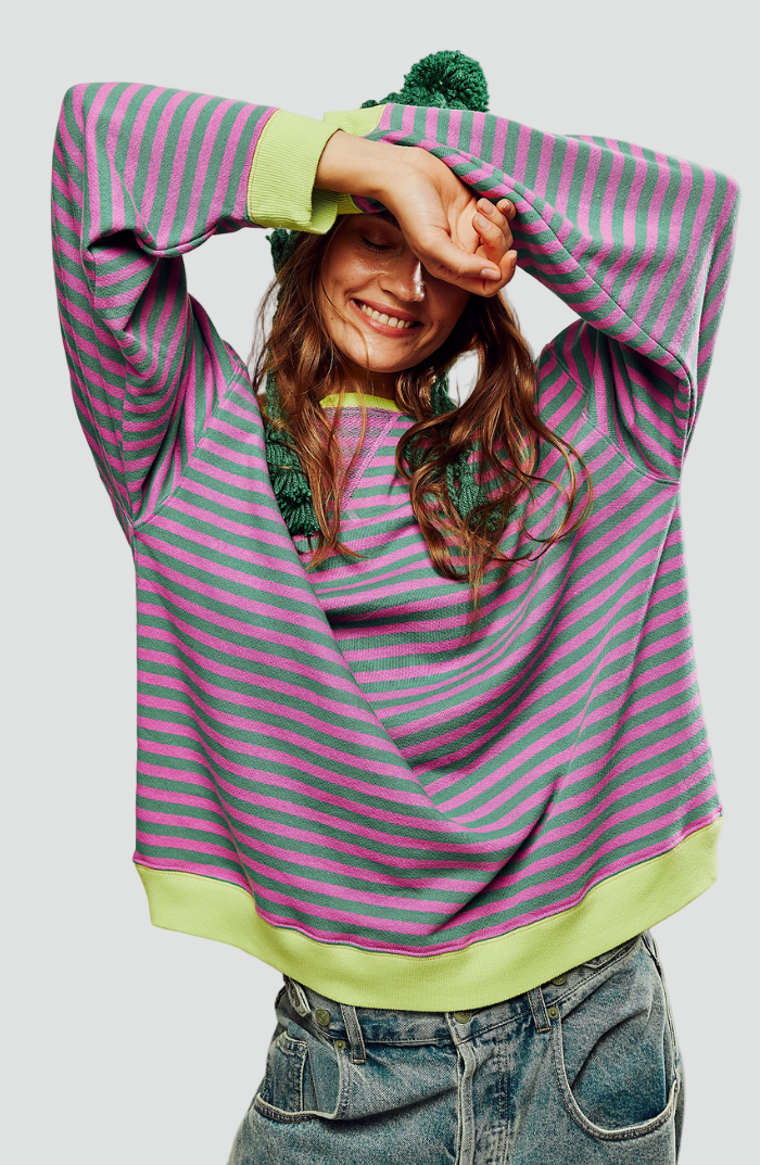 Kolorowa bluza damska oversize w paski na co dzień