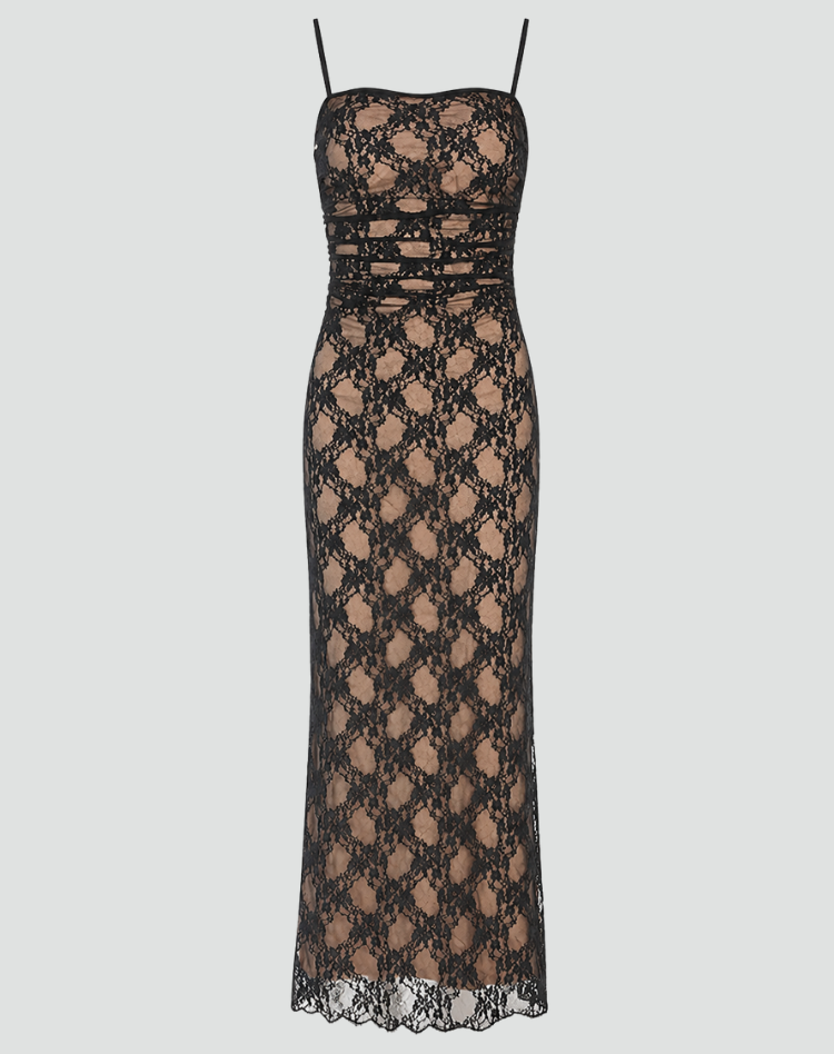 Elegant women's maxi gala lace dress with tie