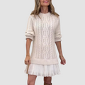 Warm Knit Mini Sweater Dress with Pleated Hem