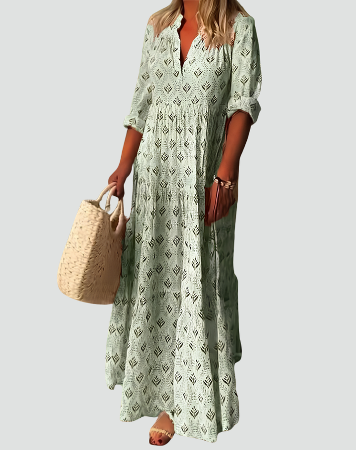 Vintage-style summer maxi dress with print for women