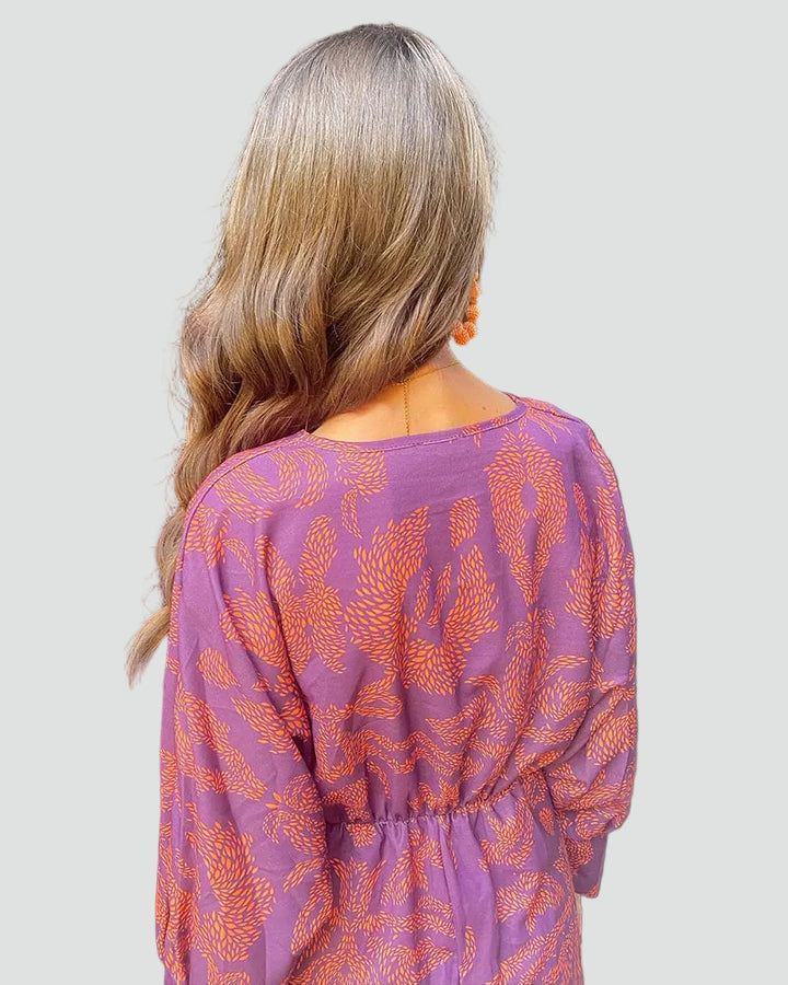 Damska sukienka midi koktajlowa kopertowa z długim rękawem