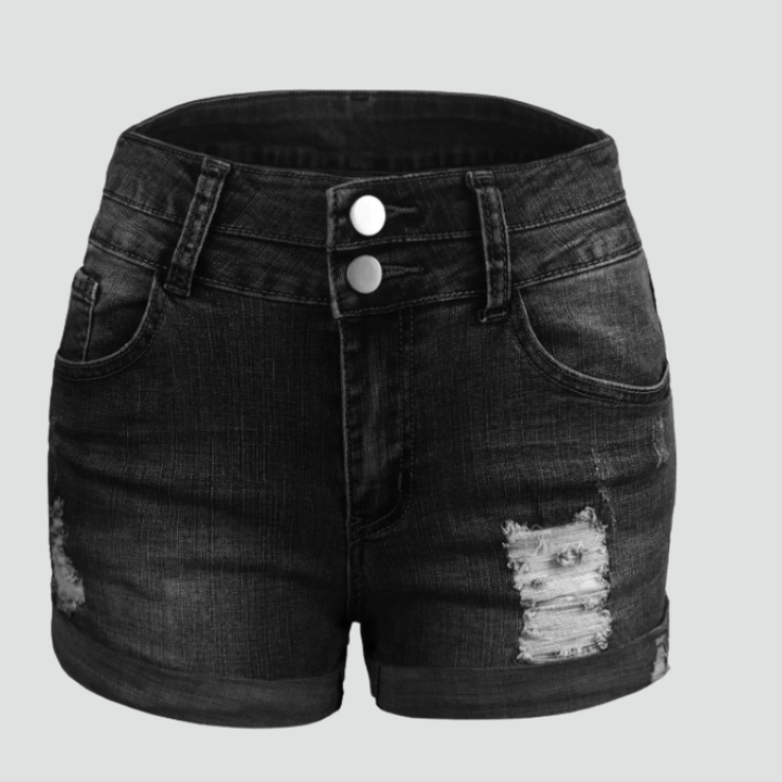 Women's high-waisted distressed denim shorts