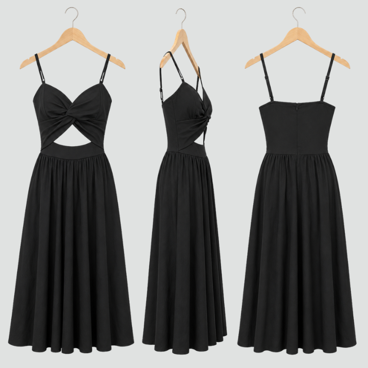 Maxi damesjurk met uitsnijding en geplooide buste