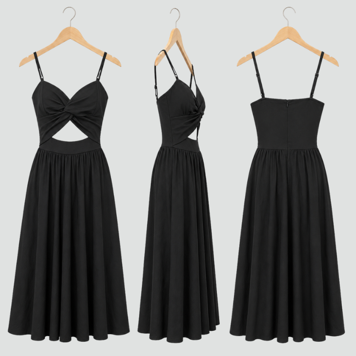 Maxi damesjurk met uitsnijding en geplooide buste