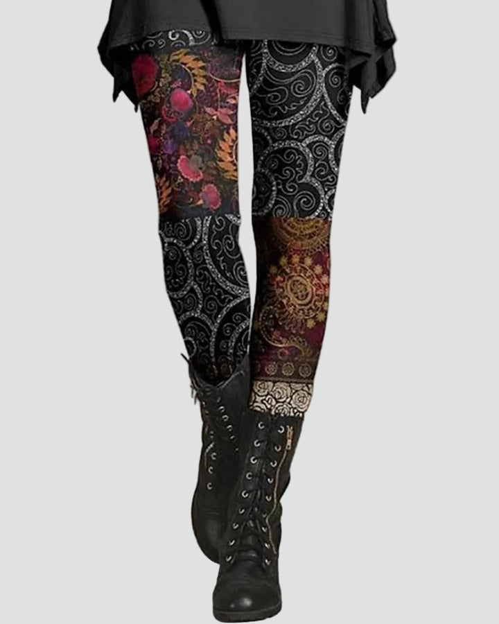 Legginsy vintage z wysokim stanem i patchworkowym printem