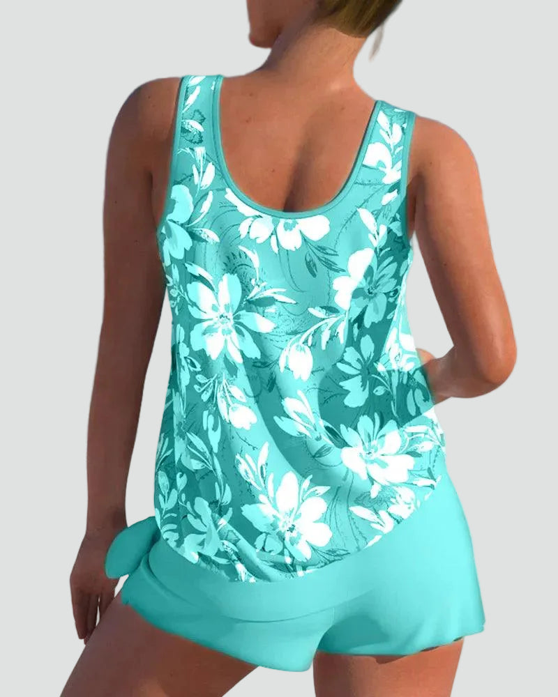 Elegancki modelujący damski zestaw tankini z kwiatowym wzorem