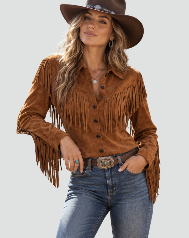 Top à bretelles avec franges dans un style jean