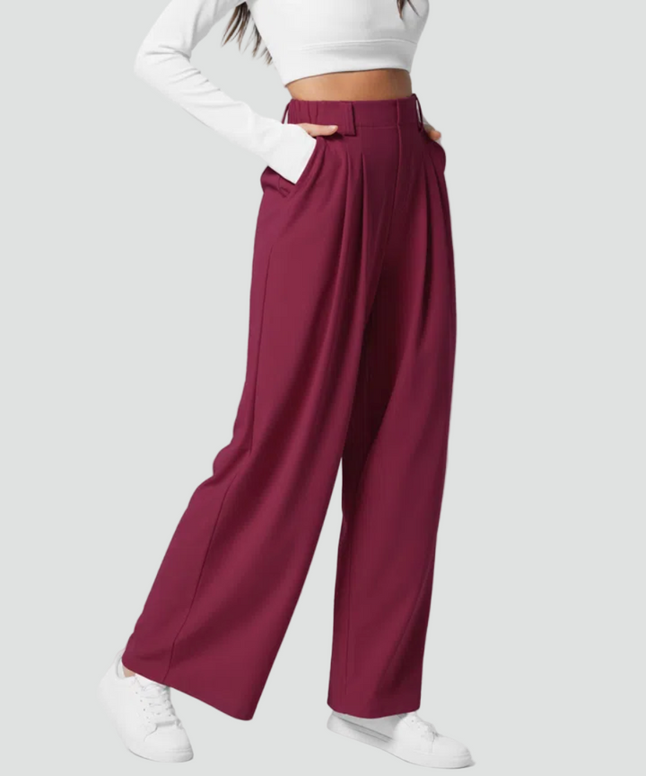 Eleganckie elastyczne spodnie damskie wide leg z wysokim stanem