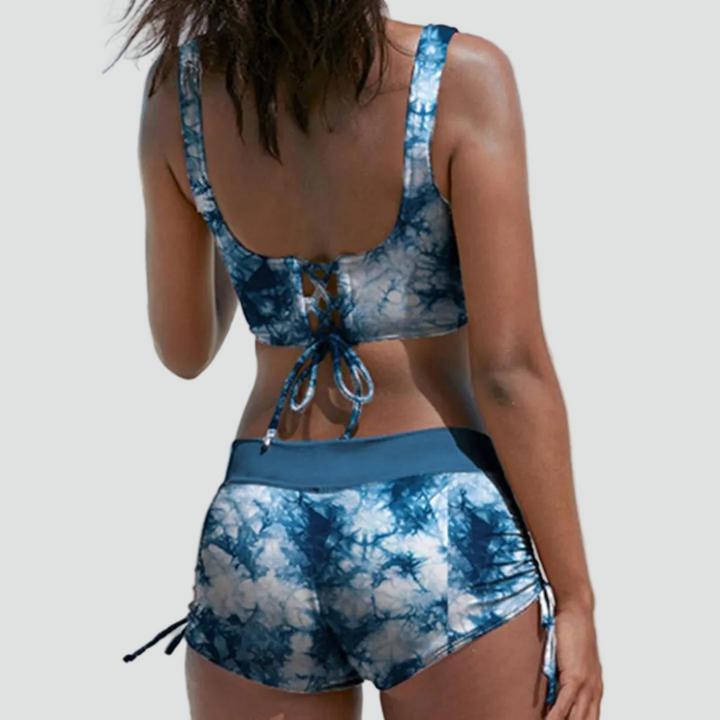 Maillot de bain deux pièces pour femme à taille haute avec shorty