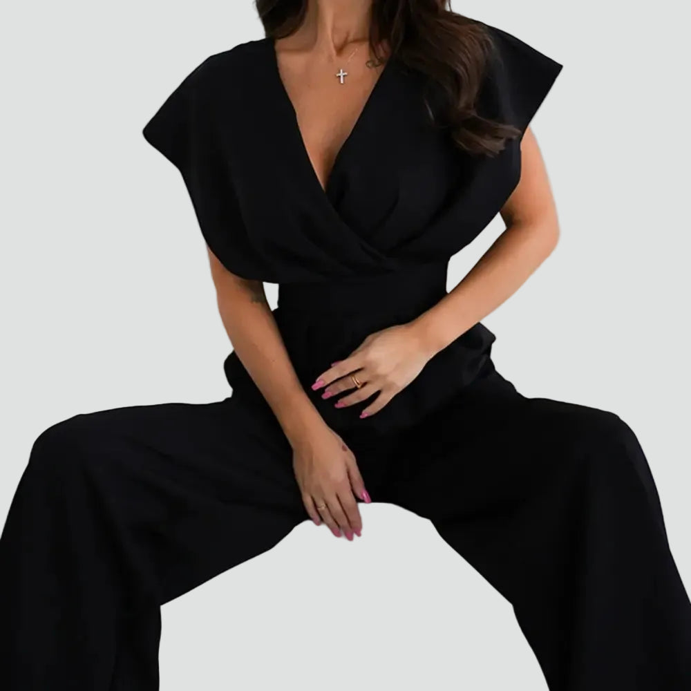 Women's jumpsuit with a wrap neckline and wide legs