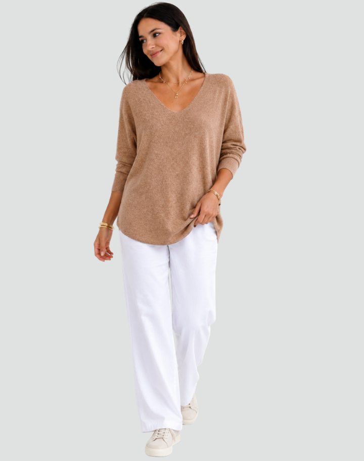 Knit tunic with V-neck and loose fit