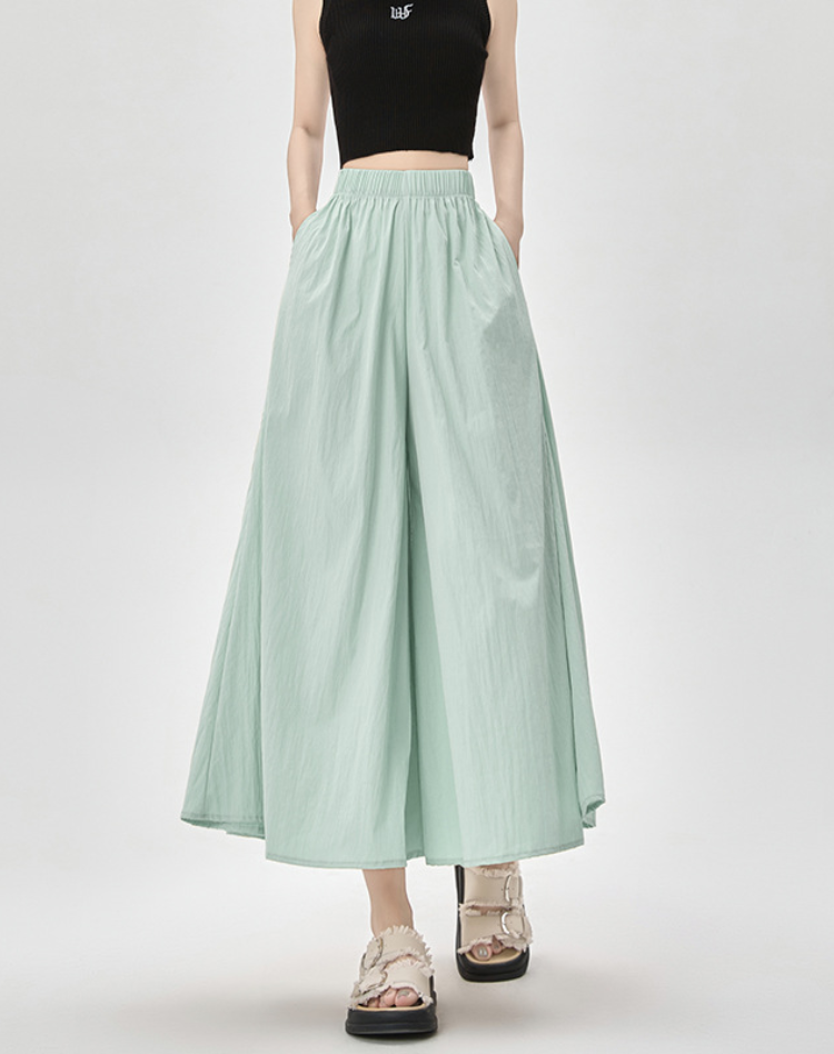 Women's Midi Skirt-Pants with Elastic Waistband, Wide Casual Style