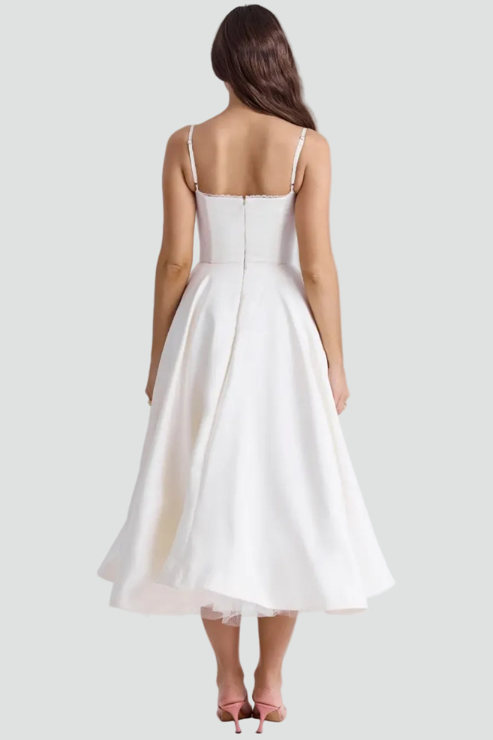 Elegancka sukienka koktajlowa midi damska z gorsetową górą