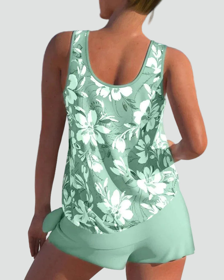 Elegancki modelujący damski zestaw tankini z kwiatowym wzorem