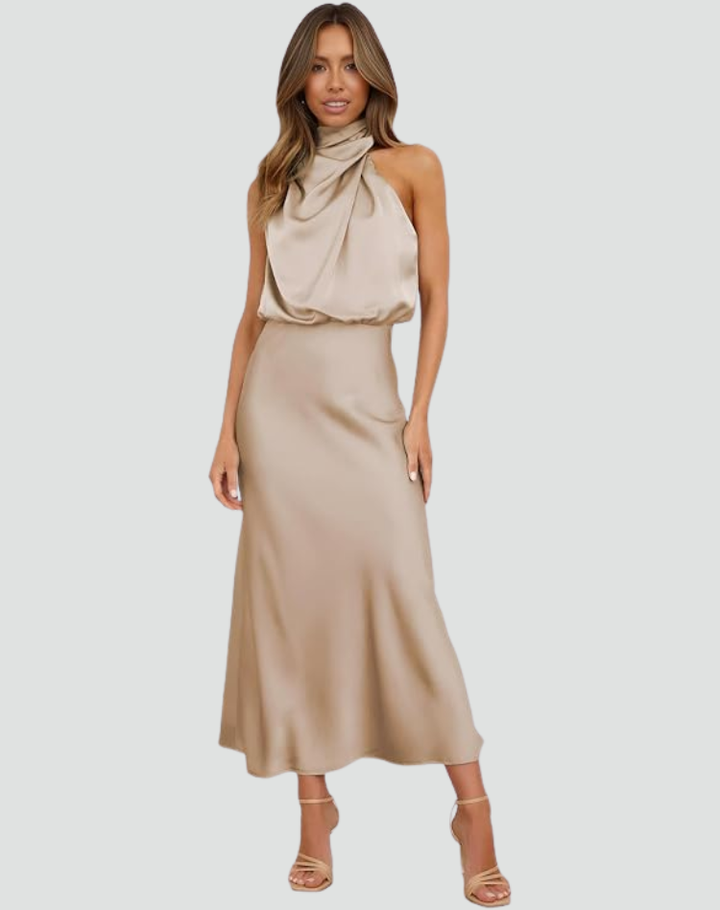 Midi-jurk met halter en satijnen afwerking voor een bruiloft