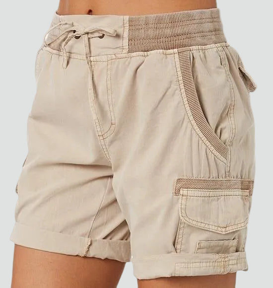 Women's summer cargo shorts with pockets and tie closure
