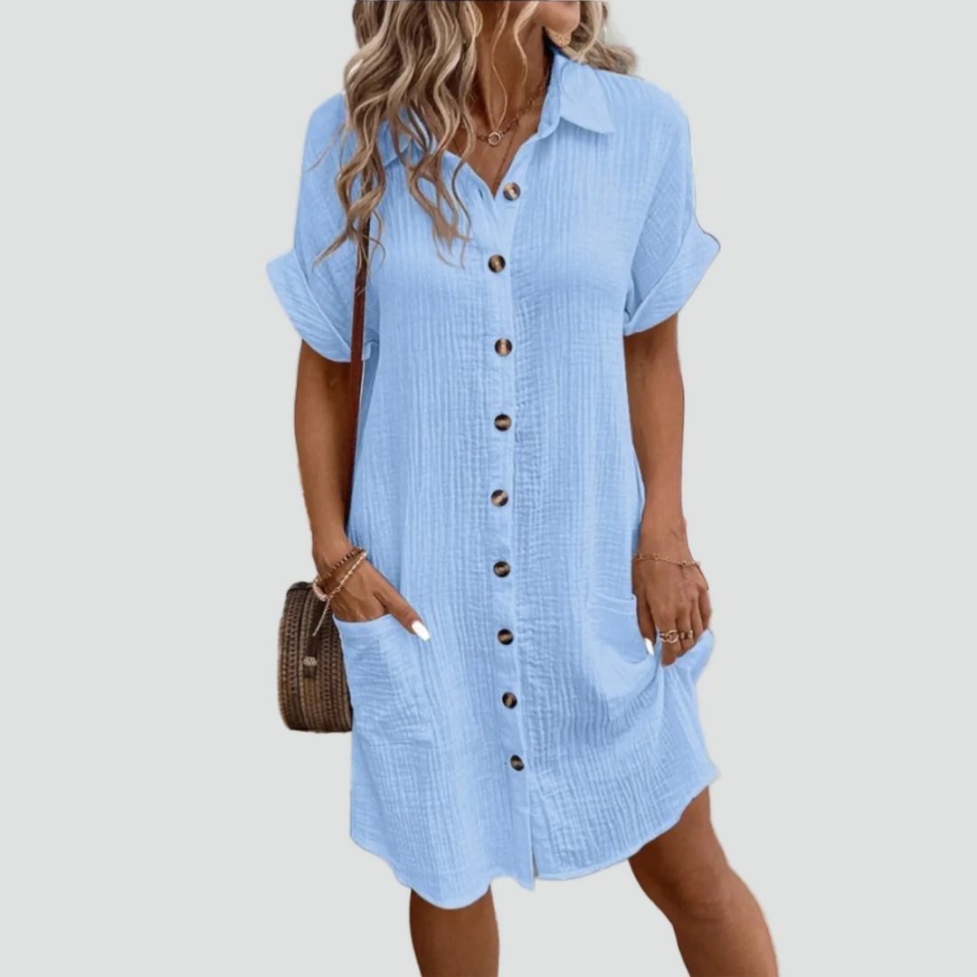 Zomerse midi party blousejurk met knopen en zakken