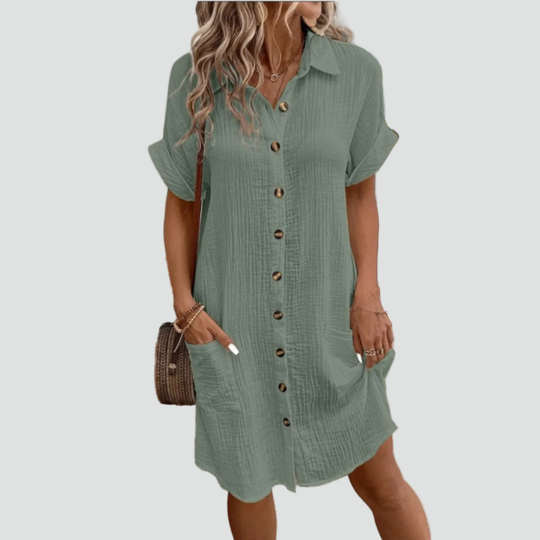Zomerse midi party blousejurk met knopen en zakken