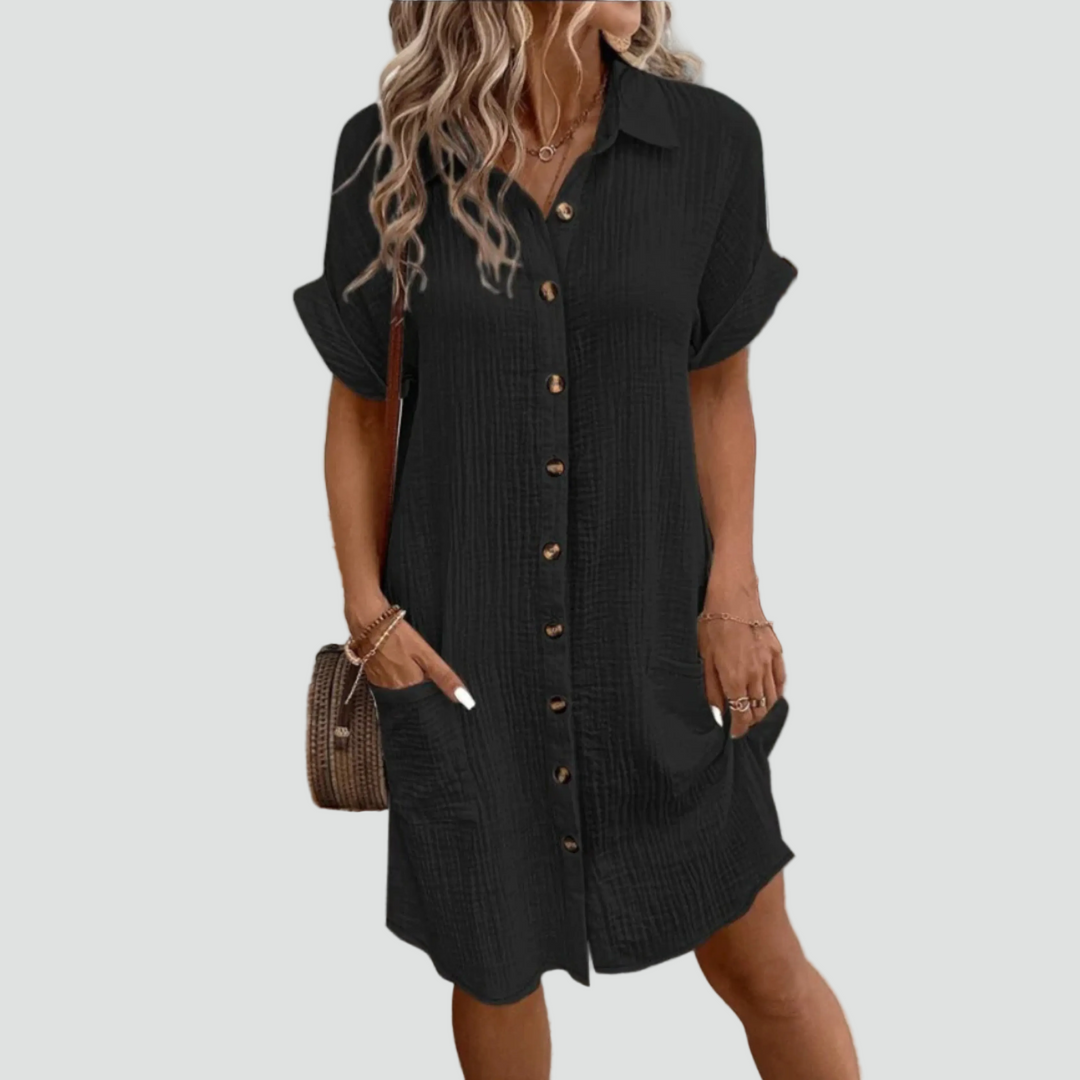 Zomerse midi party blousejurk met knopen en zakken