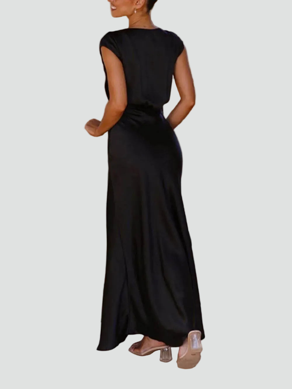 Robe longue satinée pour femme, soirée, cérémonie, décolleté en V, gala