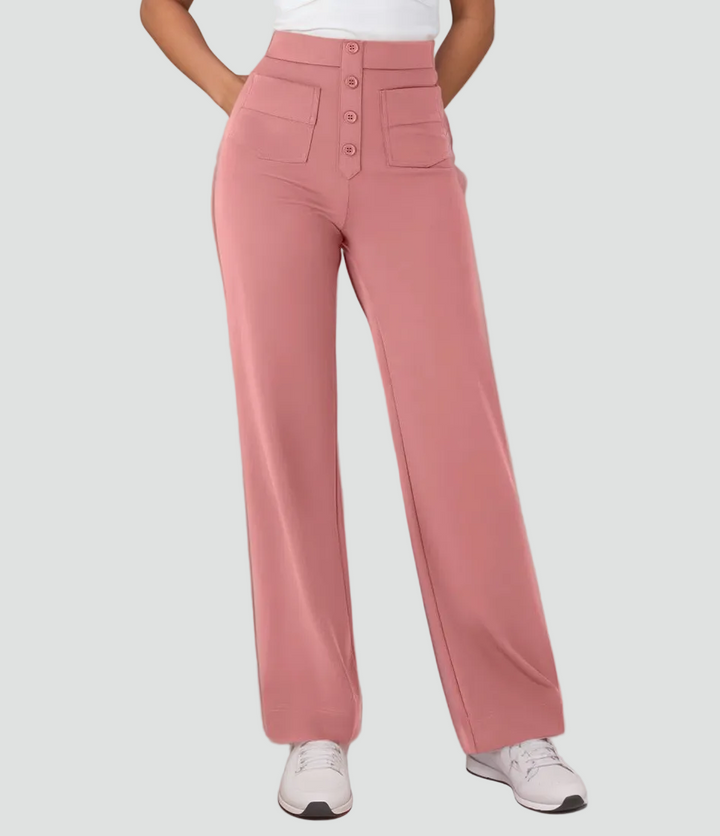 Damskie spodnie z wysokim stanem zapinane na guziki