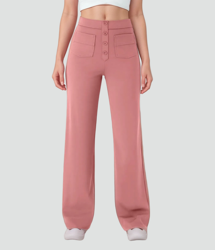 Damskie spodnie z wysokim stanem zapinane na guziki