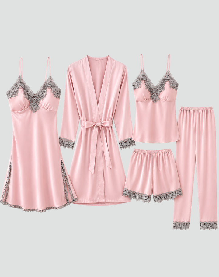 Five-piece women's lace pajama set