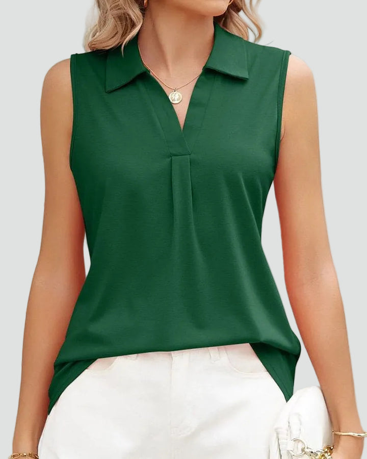 Sleeveless women's blouse with collar and V-neck
