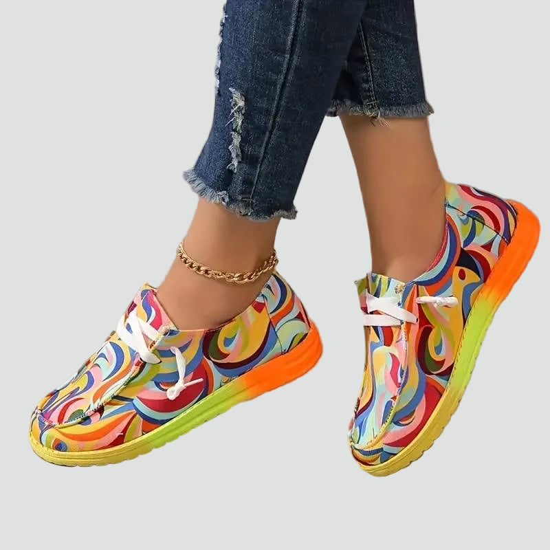 Light slip-on shoes for women with artistic print